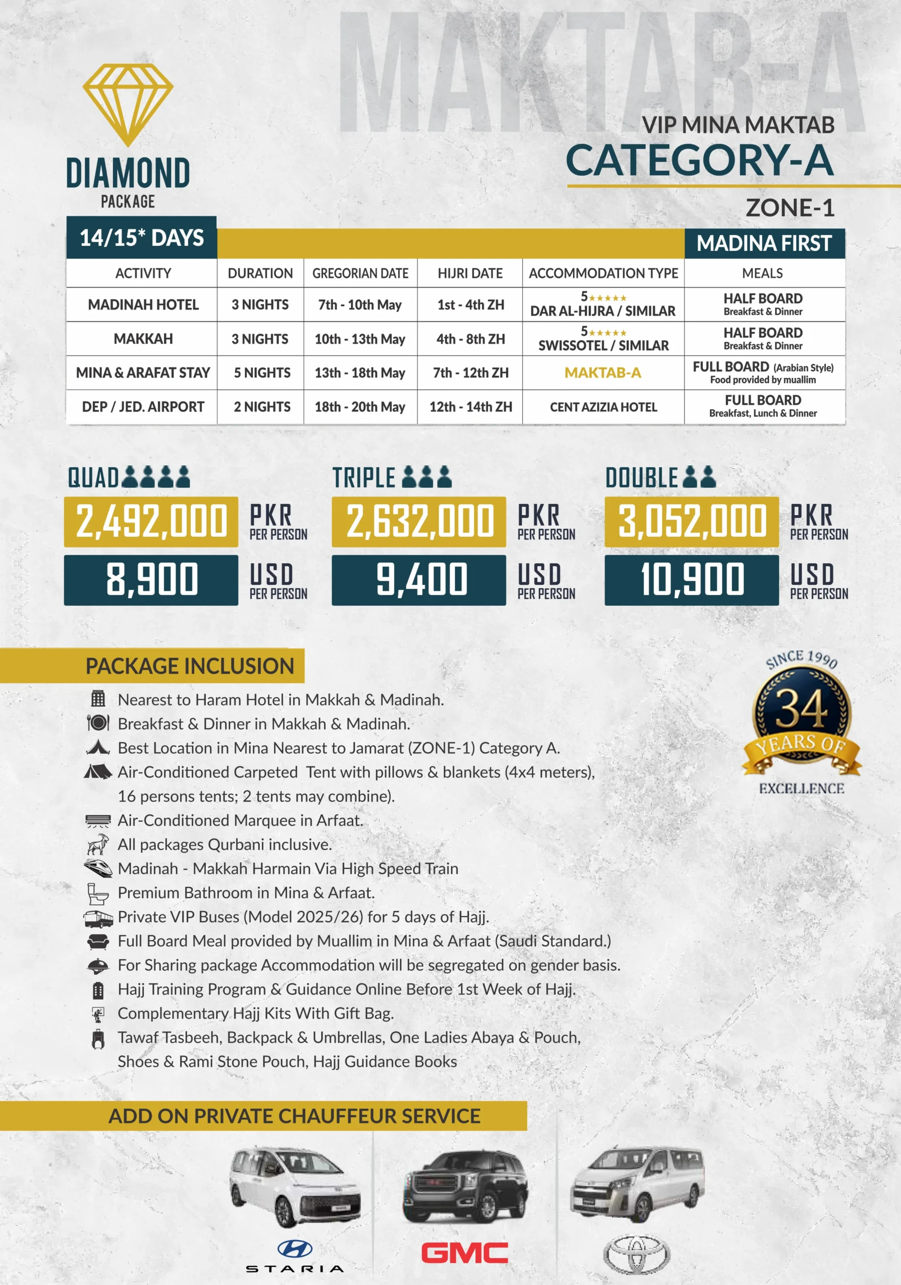 Diamond Hajj Package – 14/15 Days