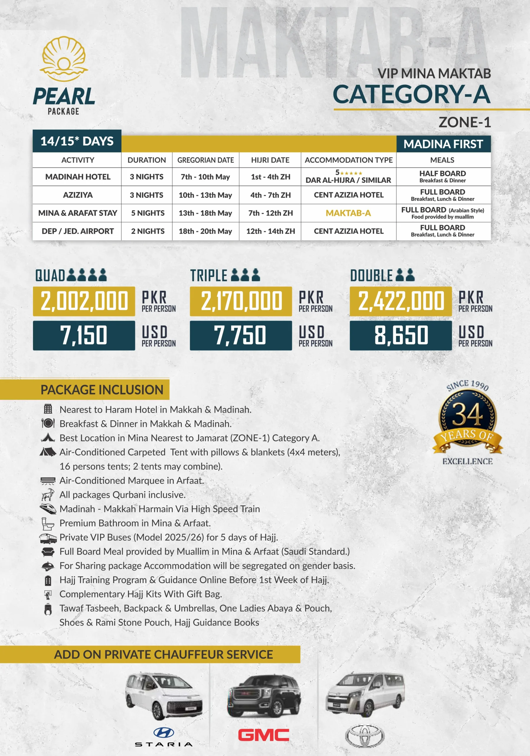 Pearl Hajj Package – 14/15 Days